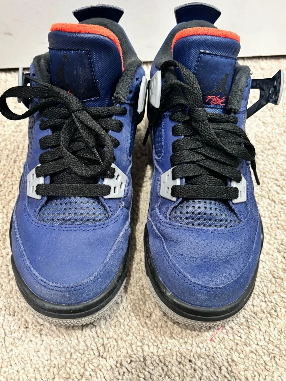 Jordan Kids Navy Blue and Black Sneakers with Orange Trim